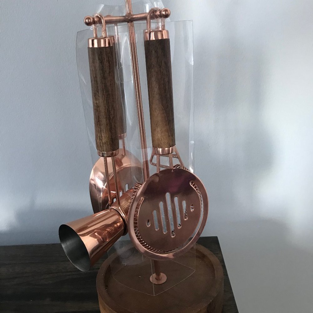 Rose Gold & Wood Cocktail Set